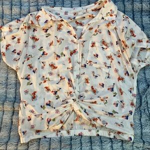 Flower Short Sleeve Blouse